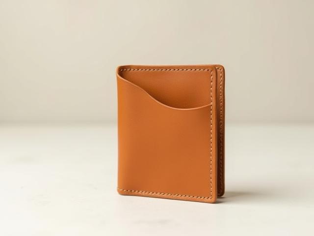 Slim vertical leather card wallet in tan