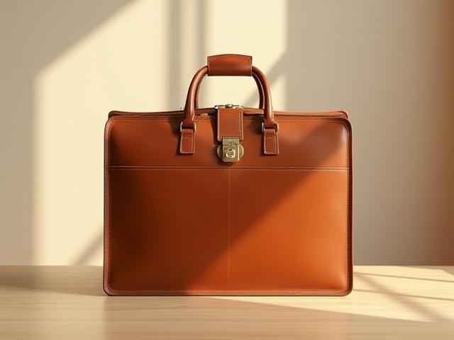 Custom-designed bespoke leather briefcase in a rich brown hue