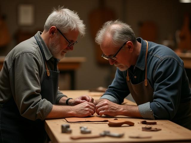 Artisan instructing a small group during a leather crafting workshop